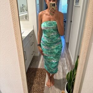 Bar III Strapless Green and White Dress